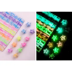 Household daily necessities 300 Sheets Luminous Origami Star Paper Strips 18 Different Styles Glow in the Dark Lucky Paper Stars Strips for DIY Handmade Crafts