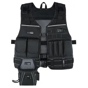 MELOTOUGH Tool Vest for Men with Pouches and Belt, Adjustable Multi-Pocket Safety Tool Vest for Electrician, Carpenter(Black)