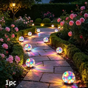 1pc Solar-powered Multicolor Plastic Spherical Garden Lights, Outdoor Fade-resistant Rainbow Gradient Geometric Lawn Lights. Suitable for Use as Ground Lights in Courtyards, Terraces, Pathways, Lawns, and Garden Decoration Scenes. An Ideal Gift for Loved