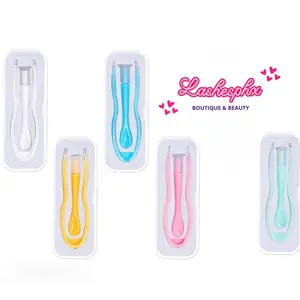 Lashesphx Tweezers Applicator 2 in 1 - Colorful Tool with Clear Storage Cases - Pink Blue and Yellow Options Available Rubber Portable
