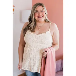 Love Deeply Floral Lace Babydoll Tank Top- Cream