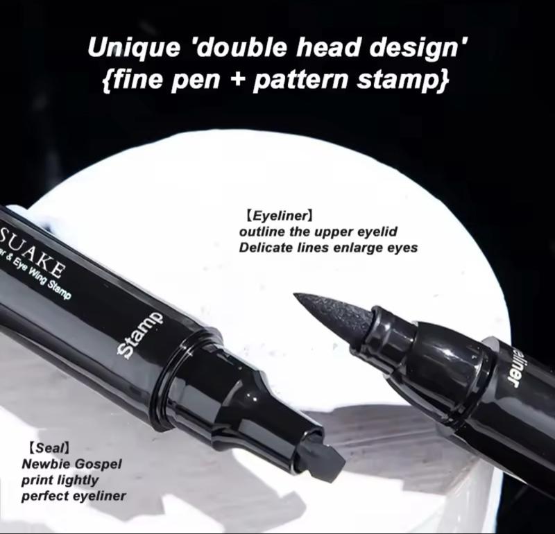 SUAKE 2-in-1 Winged Stamp Liquid Eyeliner Pencil Waterproof Fast-Drying Double-Ended Black Seal Eye Liner Pen for Women Cosmetics