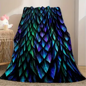 1Pc Of Three-Color Dragon Scale Pattern Flannel Blanket - Soft, Warm And Comfortable, Suitable For Sofas, Beds, Offices And Travel - All-Season Gift, Christmas Gift