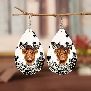 Western Style Leopard & Cow Print Artificial Leather Earrings Bold Personalized Statement Jewelry Retro Cattle Design Unique Western Flair