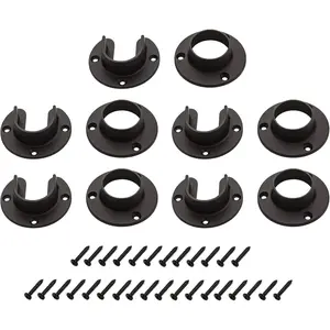 Heavy Duty Stainless Steel Closet Pole Sockets Rod End Support with Screws (Matt Black, 5 Sets)