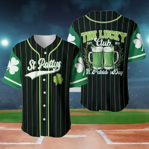 St. Patrick’s Day Baseball Jersey, St. Patrick’s Day Gift, All-Over Print Green Jersey, Lucky Unisex Gift for Men Her, Women