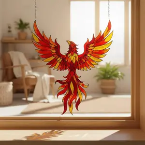 Phoenix Stained Acrylic Suncatcher, Rising Phoenix Window Hanging, Fire Bird Glass Decor, Fantasy Window Art, Phoenix Home Decor Gift