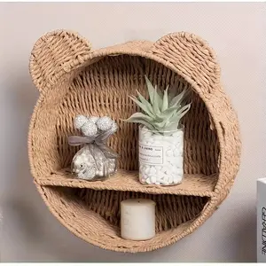 Cat Ear Wall Shelf - Boho Chic Circular Storage Basket with Multiple Compartments for Bedroom, Ideal for Cosmetics, Succulents & Decor Display, Decorative Storage|Cat Ear Design, Shelf Baskets Multi-Purpose Shelf Bin for Halloween Christmas Decor