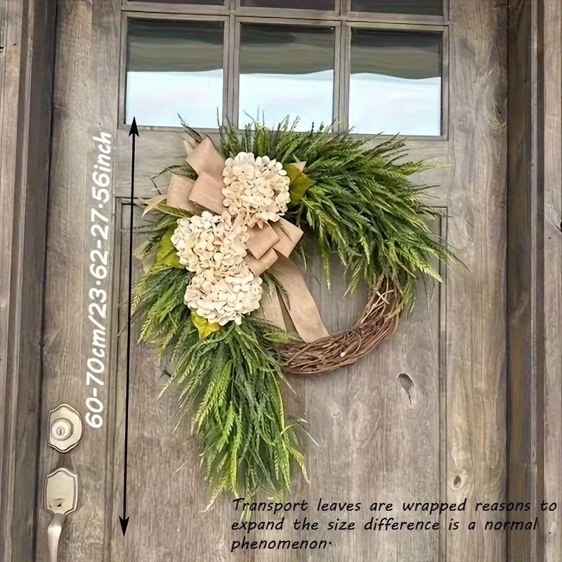 Rustic Bohemian Wreath (double-Sided Door Hanging) with Linen Bow & Greenery, Natural Farmhouse Style, Holiday Decorations