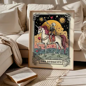 The Audacity Tarot Wall Art, Skeleton Lovers Feminist Poster, Maximalist Tarot Print, Witchy Decor Gothic Art Dorm Decore Wall
