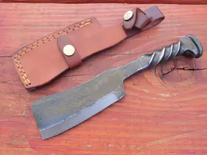 Tattva Tactical Cleaver Hand Forged Indestructible Carbon Steel Sharp Rustic Artisan 9" Hand Stitched Leather Sheath