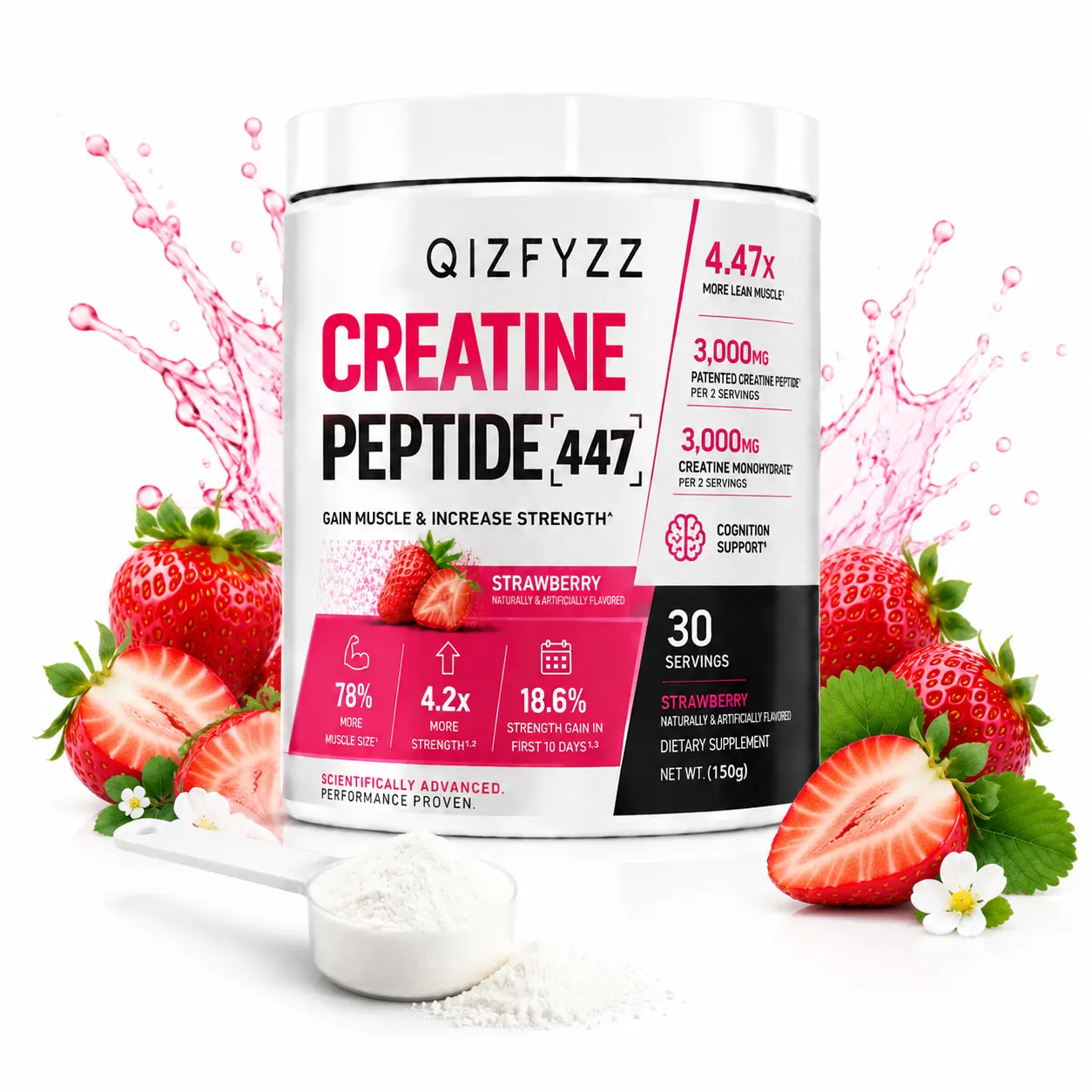 Creatine Peptide Dietary Supplement Powder (3000mg) - Creatine Monohydrate, Peptides, L-Tyrosine, L-Theanine Enhanced, Strawberry Peach Flavor, 150g for Fitness, Bodybuilding Lifestyle, Lean Muscle & Strength Support, Prop 65 Safe