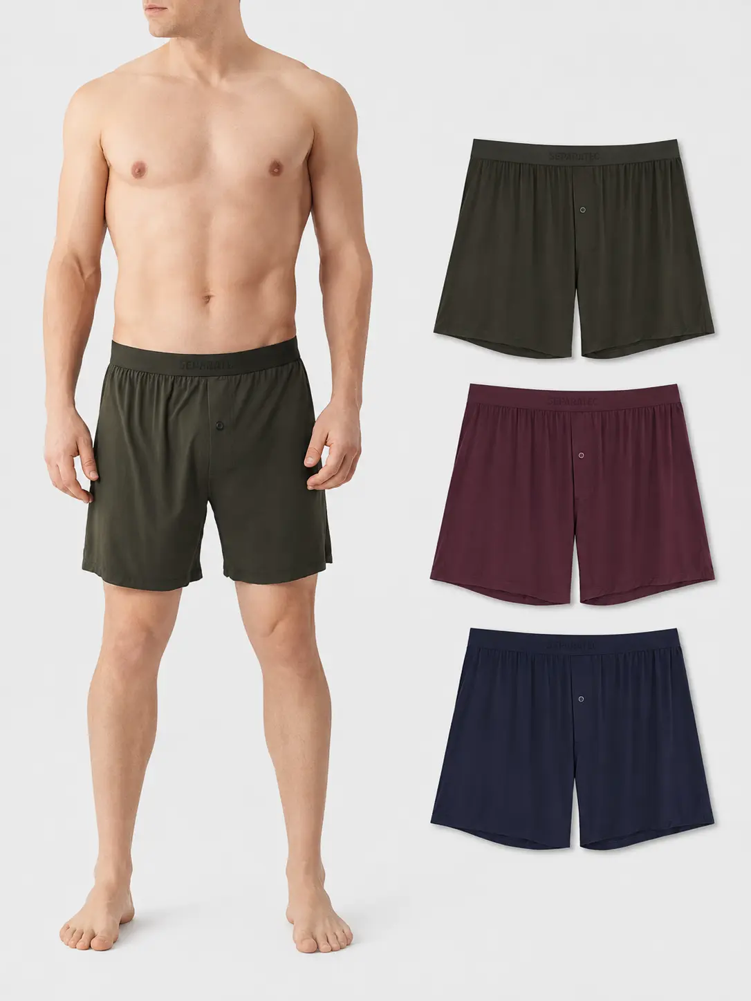 Separatec Men's 3-Pack Boxer Shorts, Silky Soft Modal Fabric Underwear, Relaxed Fit, Breathable Quick-Dry for Sports, Lounging