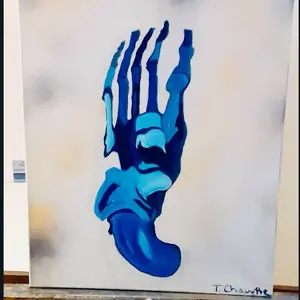 Foot Image Oil on Canvas by T.Chiquette- Blue Artwork on Canvas Painting wall decor