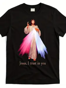 Divine-Mercy- -I-Trust-In-You-T-Shirt Same Style for Men And Women  Summer Short-Sleeved Printed T-Shirt Pure 220G