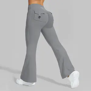 Flared Pants Women's High Rise Yoga Pants with Pockets Loose Stretch Dress Work Sweatpants Casual House Pants Minimalist Womenswear Basic Fitted Bottoms
