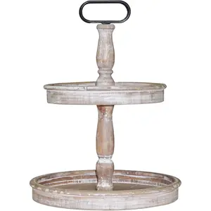 Decorative Trays - Two Tiered Tray Stand Rustic Decor Farmhouse 2 Tiered Tray Serving Tray Seasonal & Holiday Decoration Wooden Tray