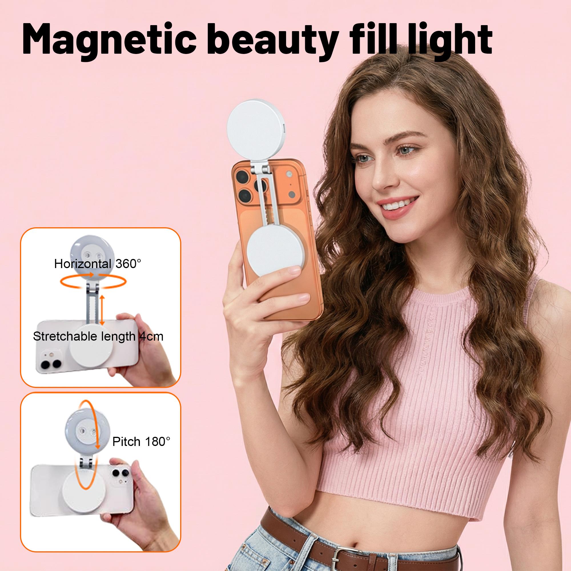 Magnetic Phone Fill Light, 360° Rotatable & 180° Tilt Rechargeable Selfie Light with 3 Light Modes, Portable Magsafe Beauty Ring Light for iPhone 12-17, Extendable Phone Stand for TikTok Live, Vlog, Makeup, Video Call, Photography
