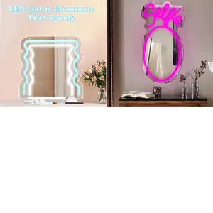 Mirror Neon Lights, Halloween Makeup Mirror, USB Powered, Adjustable LED Neon Light, Wall Mount Decorative Art Lamp, Bar Nightclub Decoration