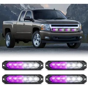 Nilight 6 LED Strobe Lights 4PCS Ultra Slim Surface Mount Hazard Caution Light bar 12-24V Sync Feature Warning Flashing Light kit for Truck Car Vehicle ATV SUV UTV Purple and White