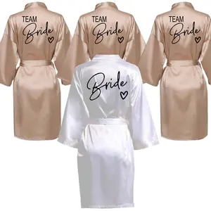 Wedding Party Team Bride Robe With Black Letters  Satin