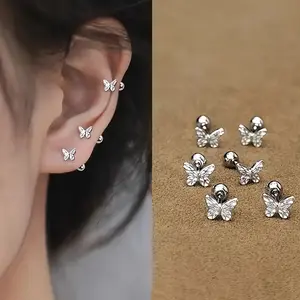 3pcs Elegant Minimalist Butterfly Ear Studs Spiral Earrings for Ear Piercing Care, No Need to Remove When Sleeping, Women's Earrings, Suitable for Women's Daily Wear, Parties, and Events, a Gift for Women's Birthday or Valentine's Day