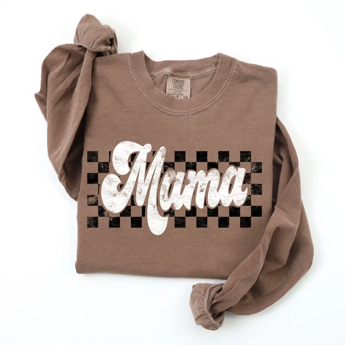 Comfort Colors Retro Checkered Mama T-Shirt: Long Sleeve Shirt Birthday Mom Shirt Car Racing Mom Shirt Race Gifts Top Womenswear Gift for Her