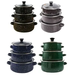 3pc Multifunctional Enamel Pot Set, Stackable Pots, Soup Pot, Stew Pot, Dishwasher Safe Non-Stick Kitchen Cookware, Compatible with Gas & Induction, Perfect for Halloween