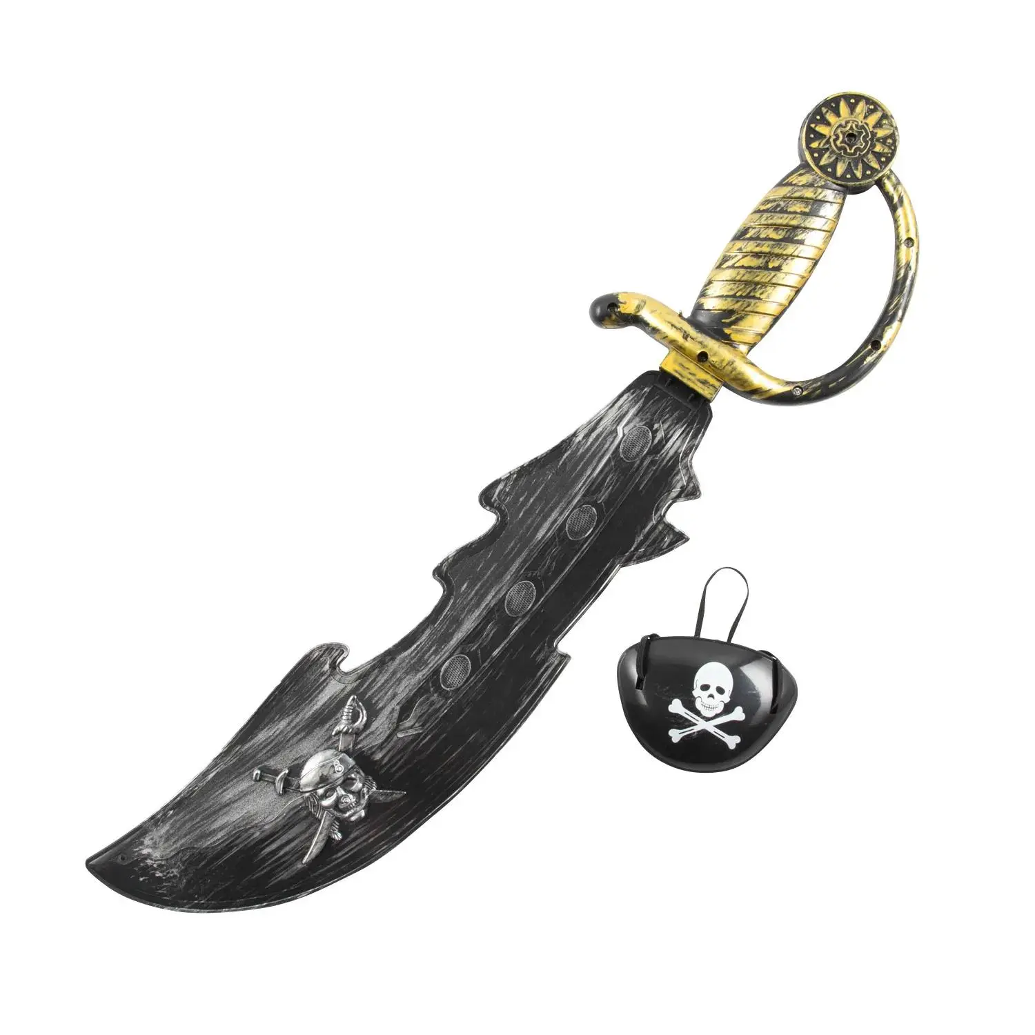 18" Black Plastic Pirate Swords with Black & White Plastic Eye Patch- 12 Pc.