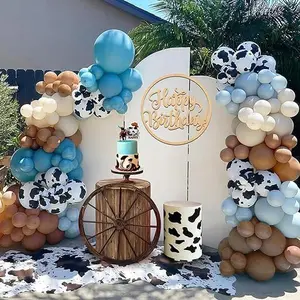 Cow Blue sand white Balloons Arch Garland Kit Cow Party Decorations for Baby Shower Birthday Farm Theme Party Supplies Decor Shiny