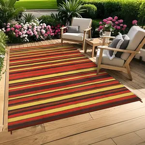Modern Outdoor Patio Rug Colorful Striped Double-sided Mat Foldable Plastic Straw Rug For Gardens Beaches Balconies Picnics Front Doors RVs And Patios