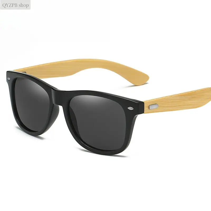 Unisex Retro Bamboo Temple Sunglasses - Vintage Rivet Design, Lightweight Eco-Friendly Wooden Arm Eyewear, EU-US Street Fashion, Anti-Ultraviolet Aesthetic Bamboo-Shaped Beach-Themed Black Men's Sunglasses for Driving & Daily Use, Anti-Ultraviolet Men's S