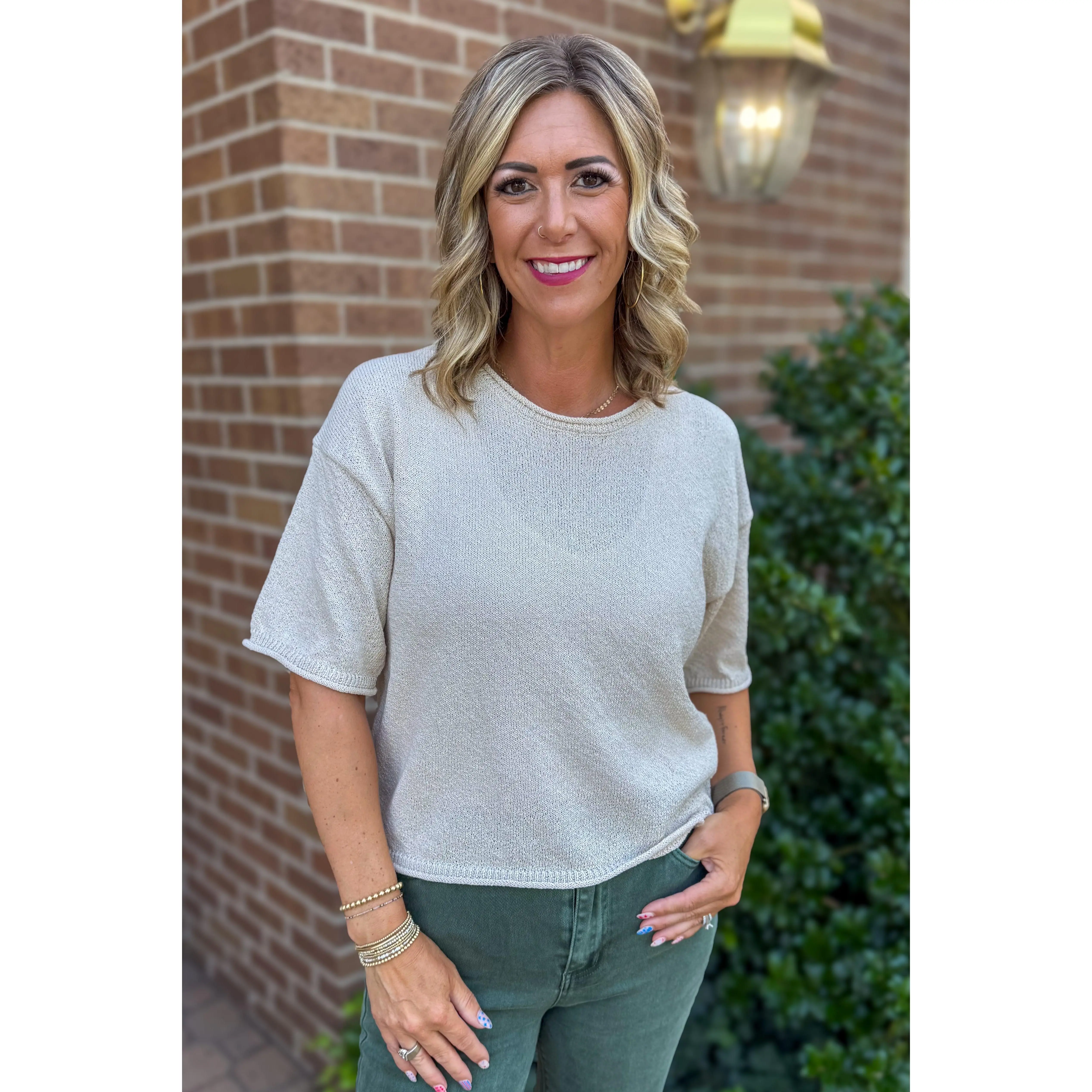 Oatmeal Raw Edge Boxy Knit Sweater