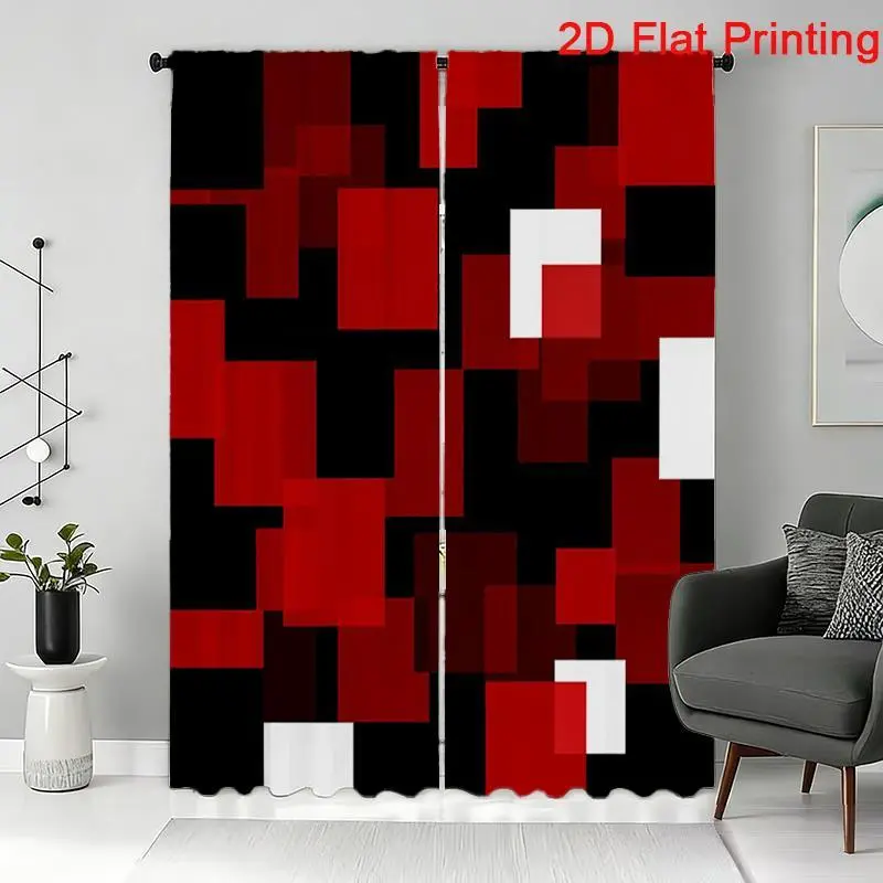 2 pieces of red and black checkered patterns, decorative curtains, bedroom and living room curtains, home decor cabinet machine washable holiday decor modern minimalist style household use rod pocket interior decoration accessory