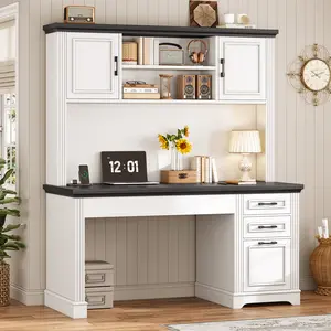 SEDETA Farmhouse Computer Desk 47.2-inch Executive Desk Wooden Desk for Home Office Furniture Shelf Table Study