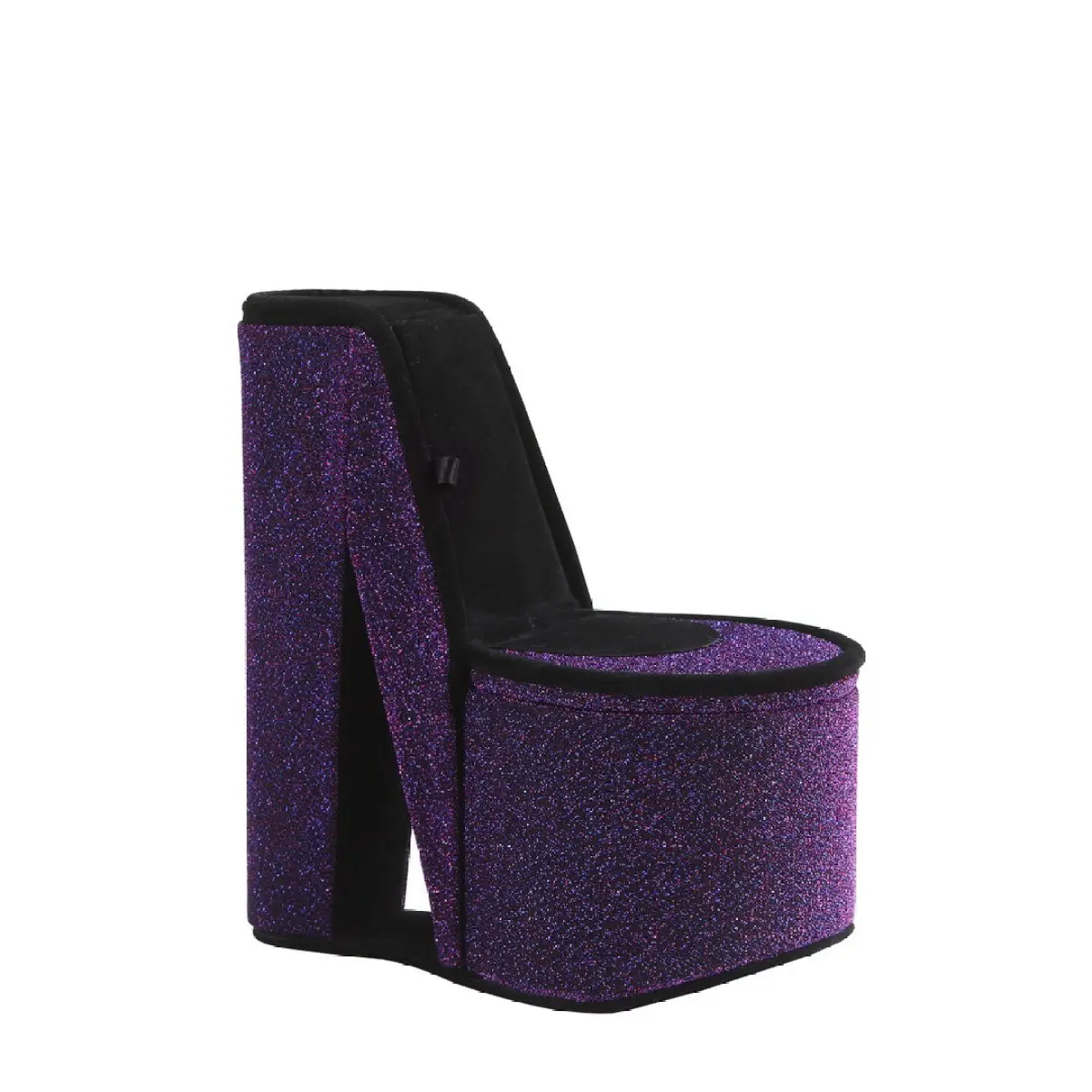 9" Tall Heel Shape Jewelry Organizer with Purple Velvet-PU Seat Cover, Hidden Storage, Half Circles Seat-Friendly Storage Box for Home Organization