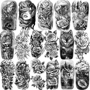 Waterproof Realistic Temporary Tattoos for Adults - 17 Sheets Half-Arm Chest Shoulder Designs, 60 Sheets Tiny Black Styles