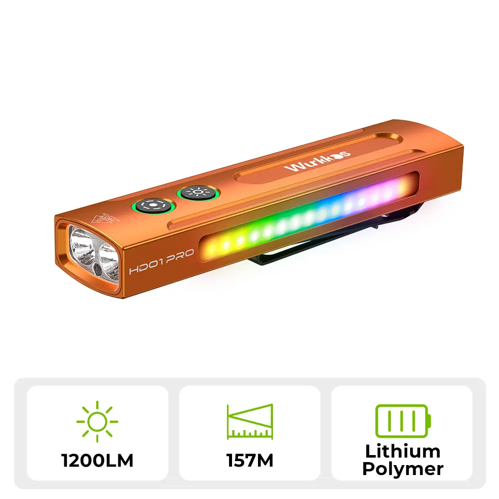 Wurkkos HD01 PRO Rechargeable LED Torch, 1200 Lumens High Lumens Flashlight, Rechargeable LED Flashlight with White, Green, UV & RGB Lights, 157M Camping Hiking Outdoor Emergency EDC Tool, Flashlights High Lumens