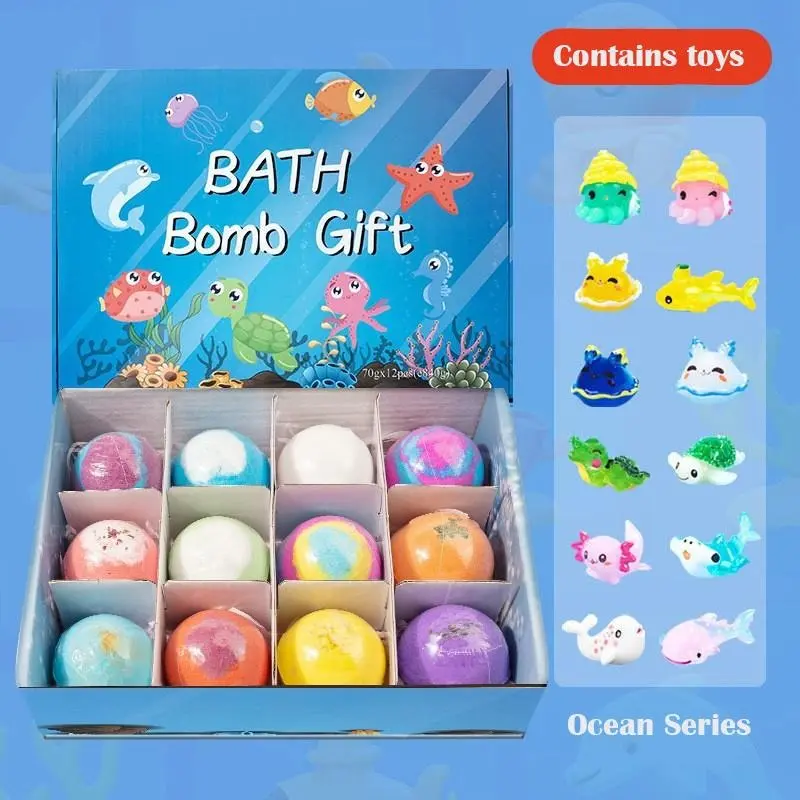 12 Pcs Kids Bath Bomb Gift Set with Surprise Toys | Easter Basket Stuffers for Boys & Girls | Colorful Fizzy Bubbles for Skin Nourishing, Gentle Care & Safe Baby Bath Time Fun Supplies
