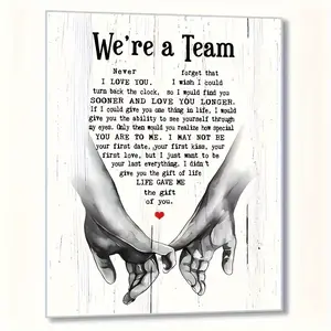 "We're A Team" Inspirational Love & Marriage Wall Art Decor - Romantic Wedding Quote Print for Newlyweds, Couples, Anniversaries, and Gifts for Husband or Wife - Rustic Wood Texture Design, Wedding Decorations