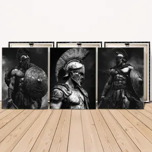 3 Counts Wooden Framed Canvas Painting, Ancient Greek Warrior Images, Exquisite Poster, Perfect Living Room Decoration, Modern Art, Fashion Family Poster, Wall Art Decoration, Western Wall Art, Waterproof Art, Indoor Decoration