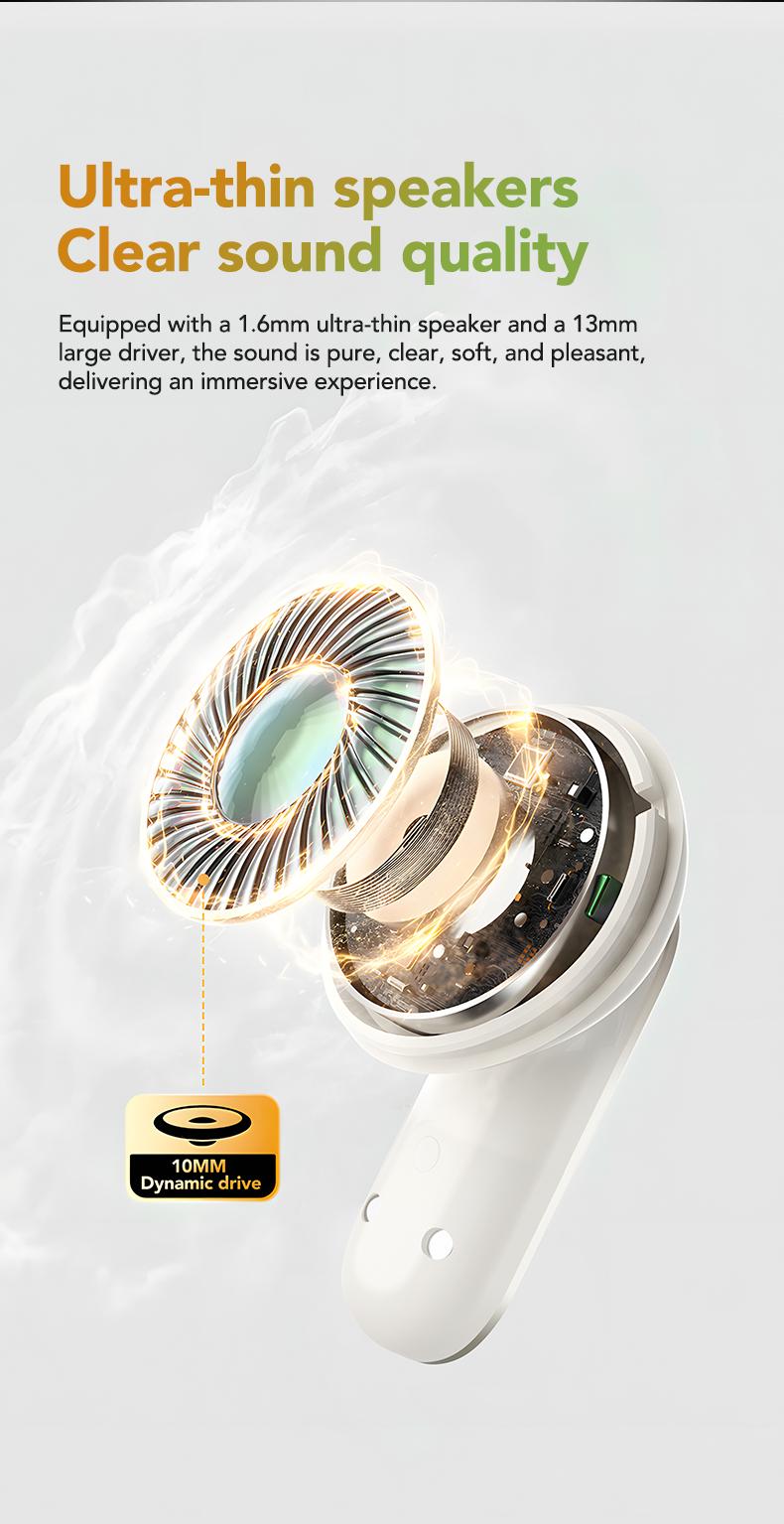 HTC NE48 Slider Earbuds Bluetooth 6.0 Earphones, Multifunctional LED Display Wireless Earphones ,Suitable for Office, Sports, Study and Audio Calls,Built-in Microphone