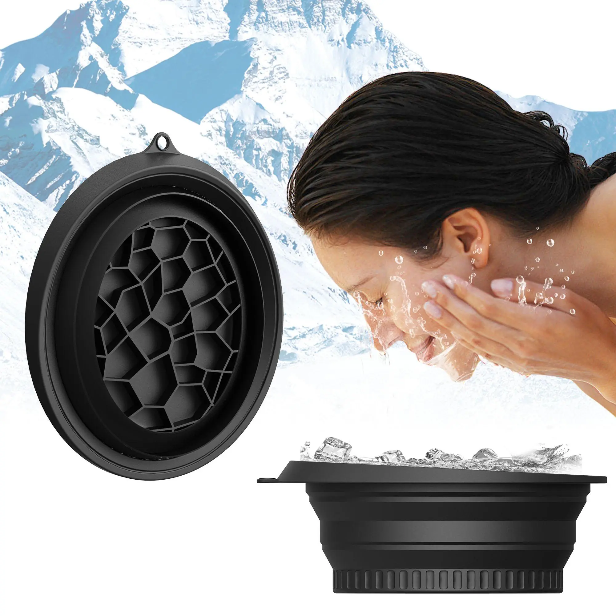 Foldable Ice Bath Basin, Portable Facial Cooling Bath for Shrinking Pores and Beauty Treatments, Silicone Foldable Ice Bath Basin with Built-in Ice Tray