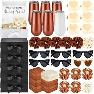 44 count Bridesmaid Proposal Gifts Bridesmaid Box Set Will You Be My Bridesmaid Bulk Maid of  Gifts with  Box Stainless Steel Champagne Tumbler Cards for Bridal Shower Wedding Bachelorette