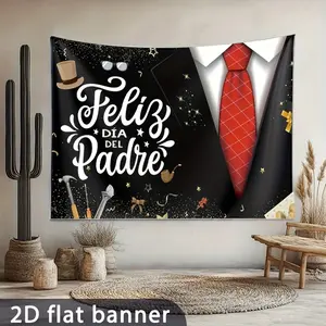 2D Flat Banner Polyester Material with Suit, Hat, and Cigar Gift Box Father's Day Decoration Background Cloth, Durable Garden Hanging Sign, No Electricity Needed, Multiple Sizes Available Party Banner for Father's Day Celebration, 2D Flat