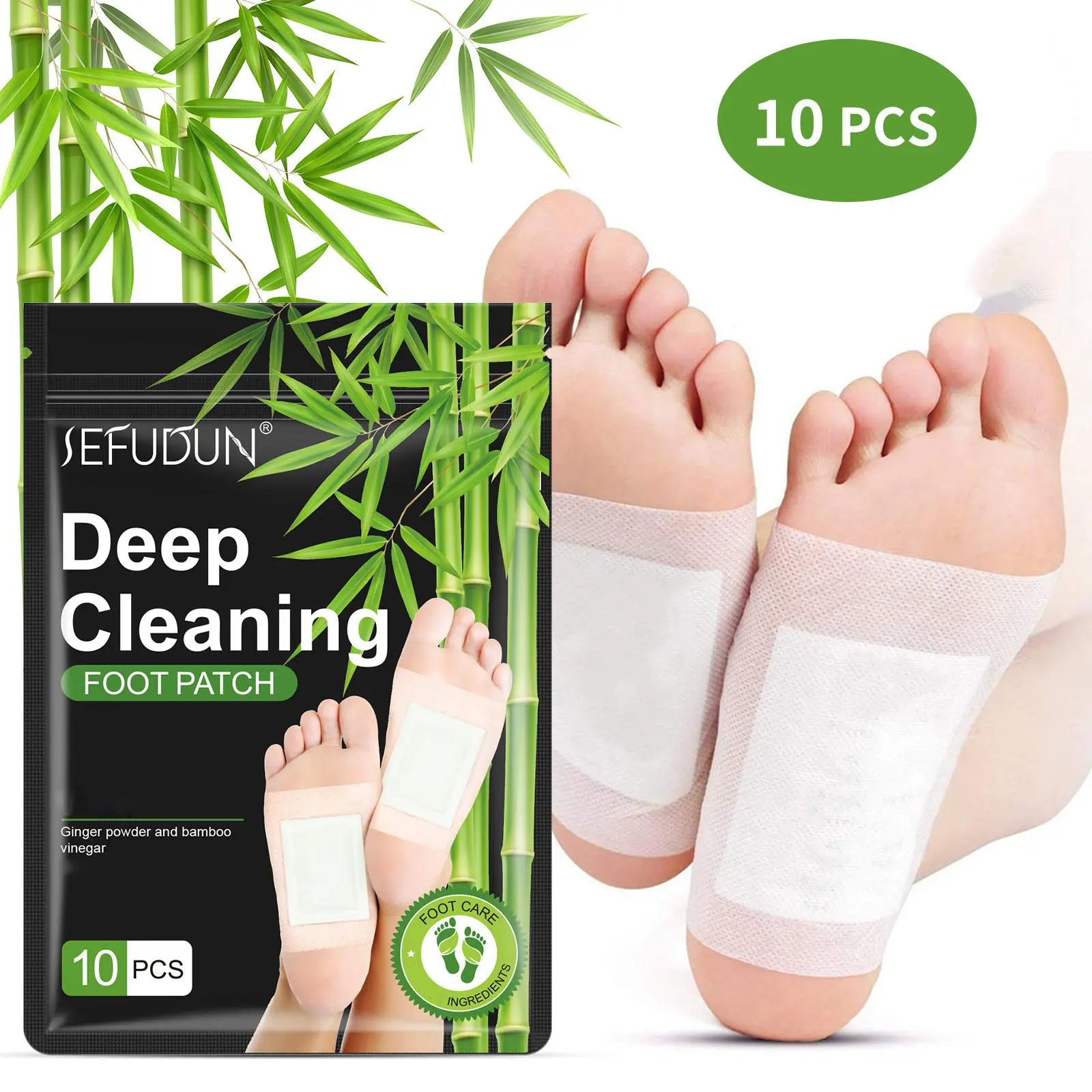 【live】Sefudun Foot Pads (10 PCS) - Deep Cleansing Foot Patches with Bamboo Vinegar & Ginger Powder - Nail Masks