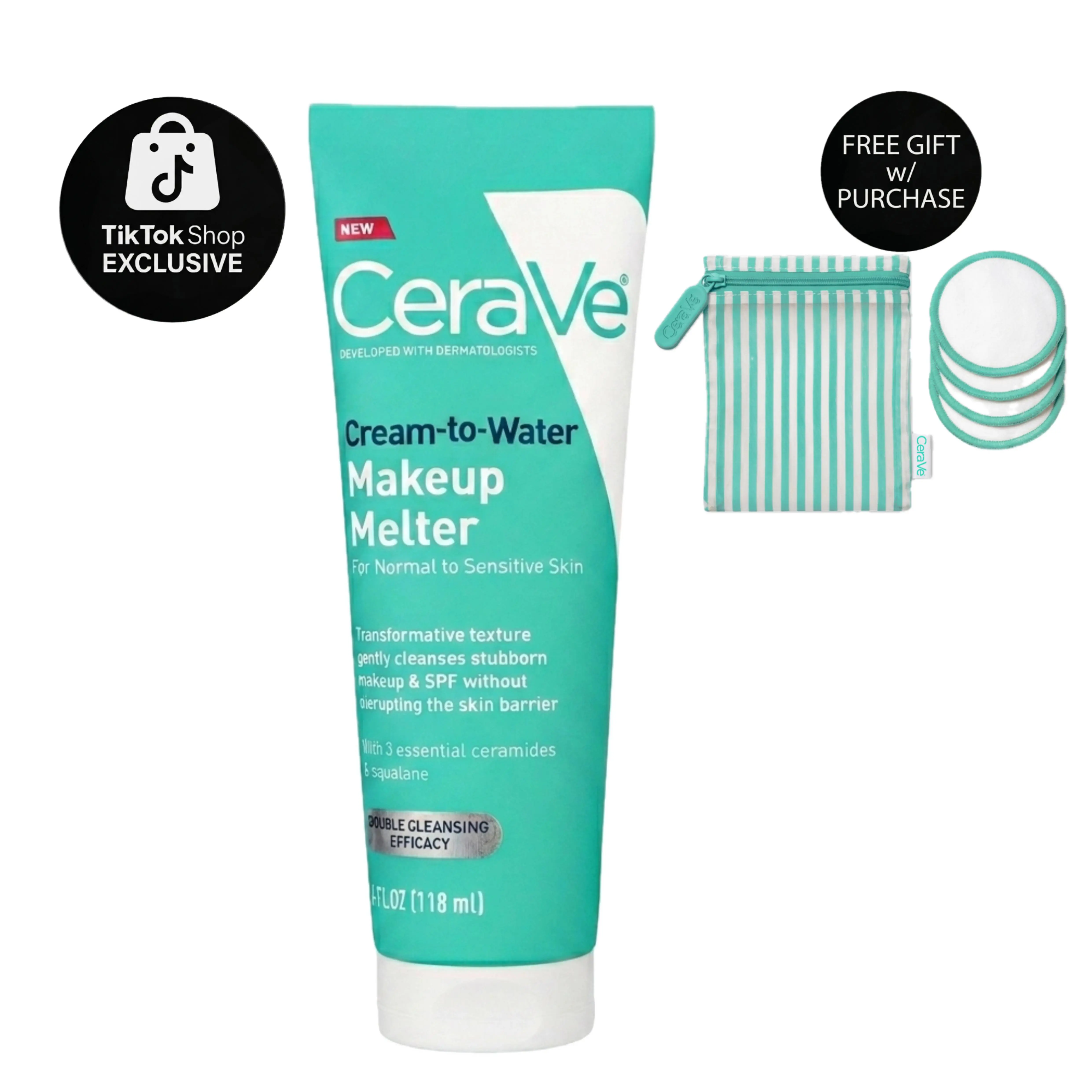 CeraVe Make-Up Melter Face Makeup Remover, Waterproof Skin Cleansing Balm with Essential Ceramides, 4 oz Deep Clean Ceramides Clean Face Makeup Remover