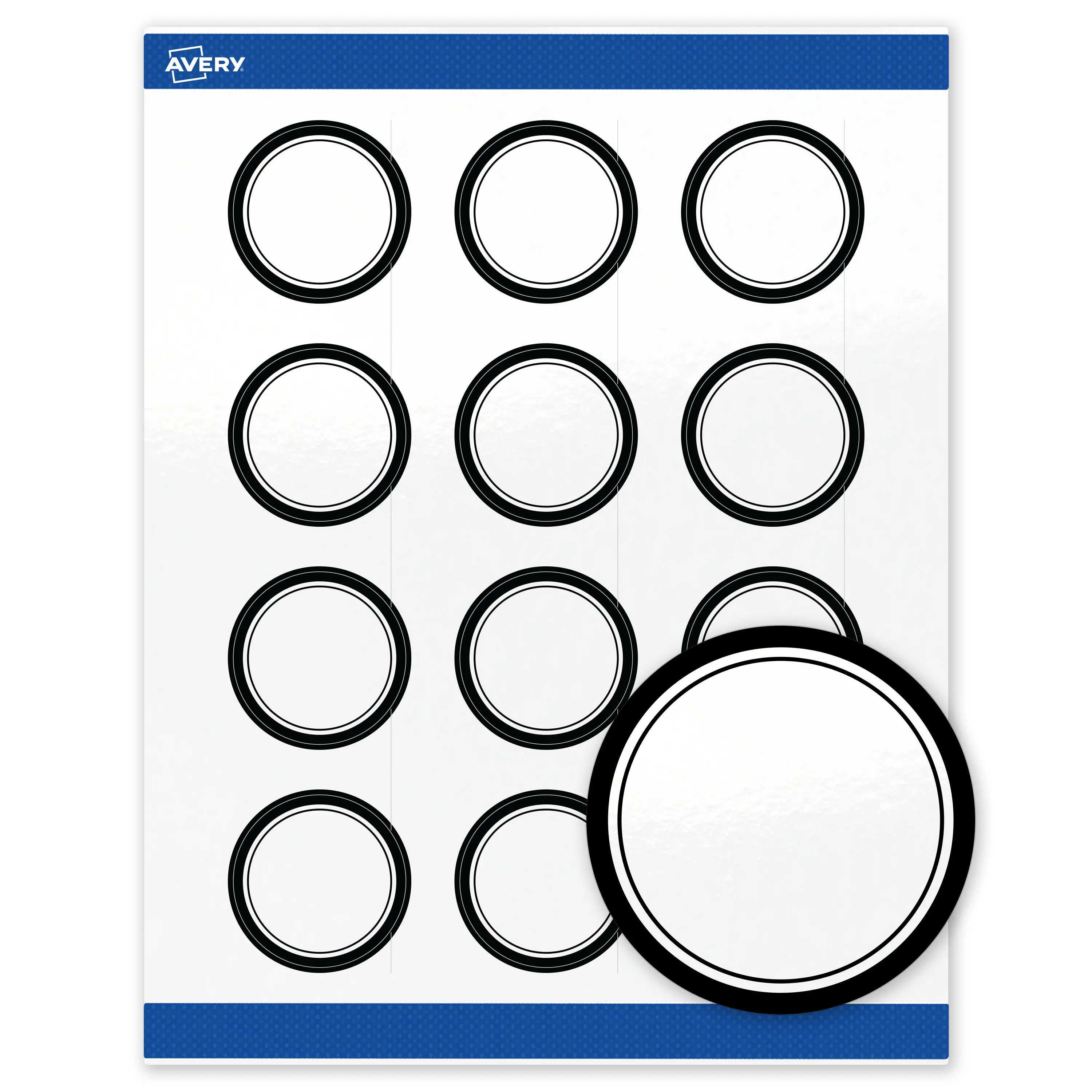 Avery Printable Round Labels with Sure Feed Technology, Double Black Border Design, 2" Diameter, Glossy White Permanent Labels, Laser/Inkjet, 120 Total, Great for Product Labels
