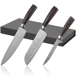3PCS Damascus Kitchen Knife Set with Gift Box, Ultra Sharp Chef Santoku Paring Knife Set, Japanese Style Stainless Steel Cooking Knives, Ergonomic Handle