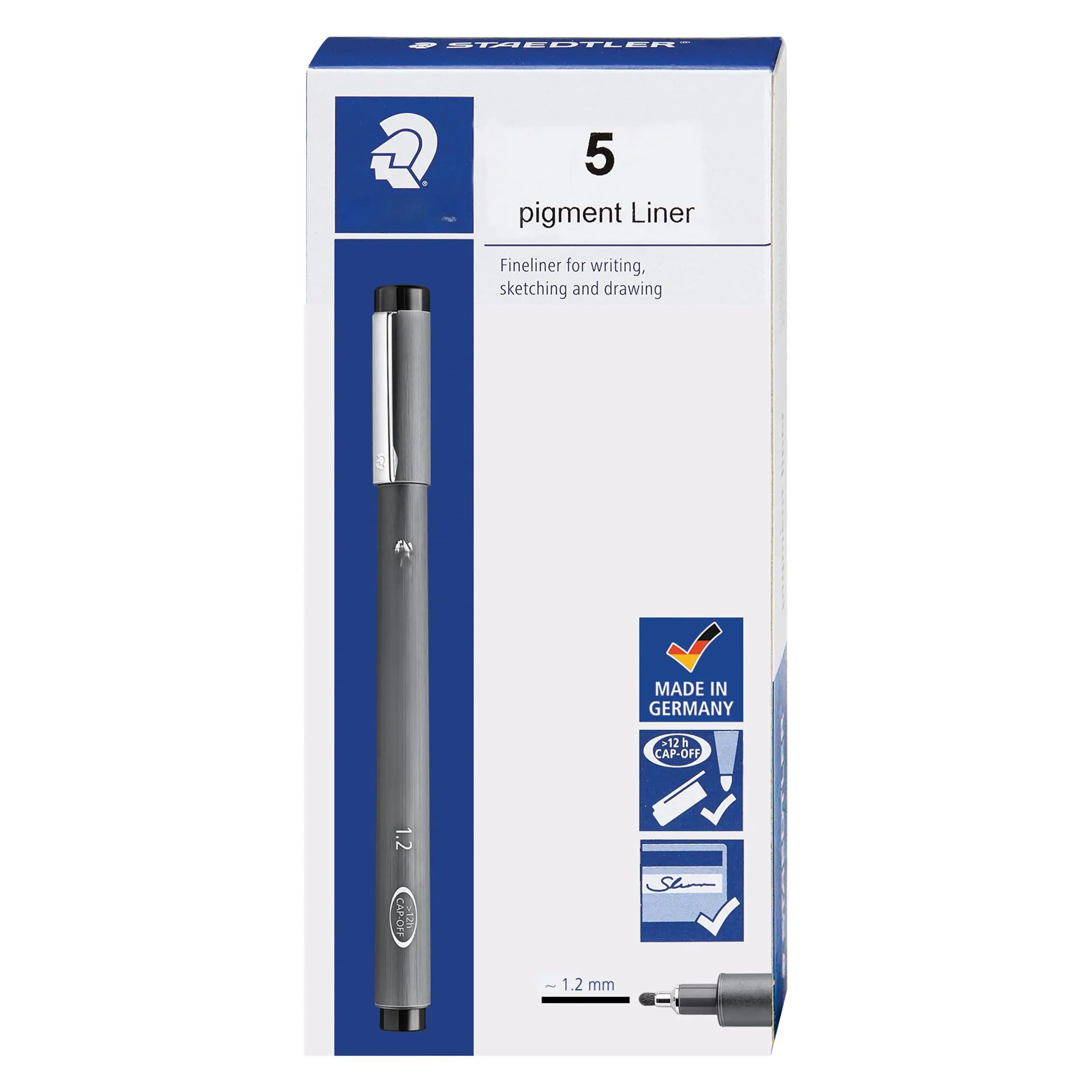 Pigment Liner  Fineliner Pen For Drawing Drafting Journaling 1.2mm Black Box Of 5 Pens 308 12-9m